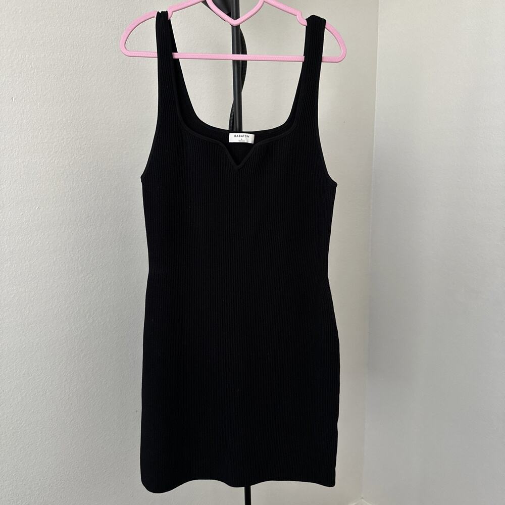 Black Babaton Aritzia Sculpt Knit Ribbed Form Fitting LBD SZ Large